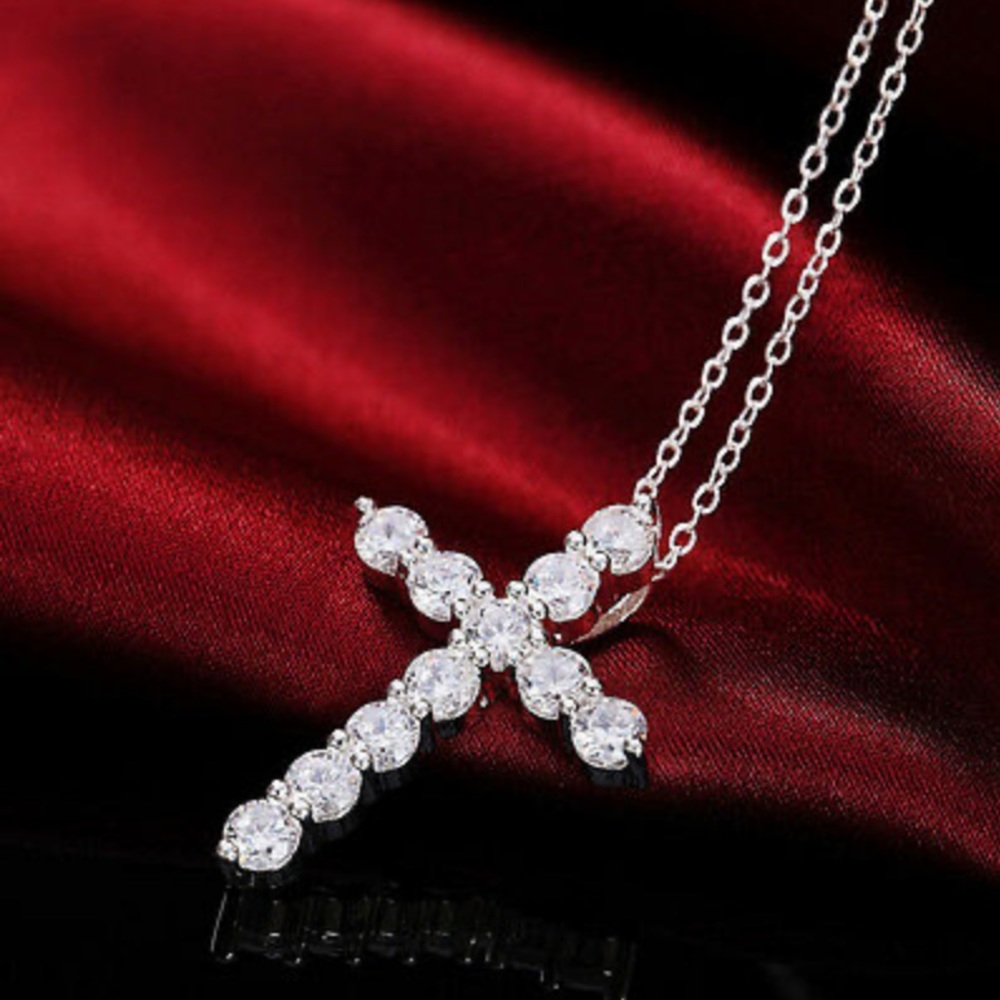 925 Sterling Silver Necklace Cross charm 18inches - Picture 3 of 4